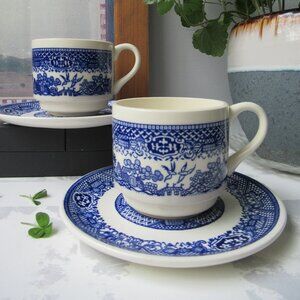 2 Tea Pair Mug & Saucer Blue Willow USA